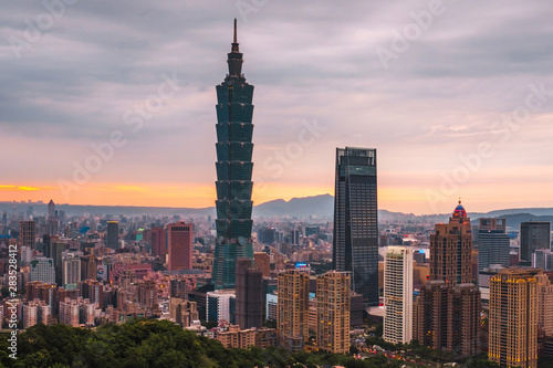 Skyline of Taipei cityscape Taipei 101 building of Taipei financial city ,Taiwan