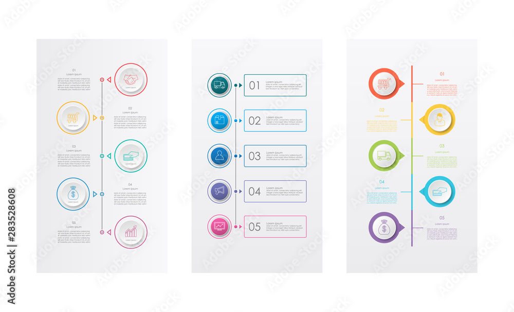 infographic dark vertical timeline template design... Abstract vertical business infographics template set with 5 circles on ...