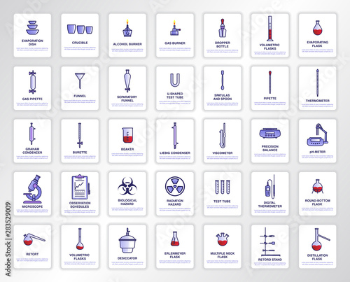 Set of cards with line icons and text on the theme of scientific research. Concept for mobile applications and web design. photo