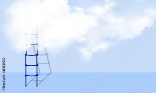 Minimalist illustration of an interior with clouds and a ladder