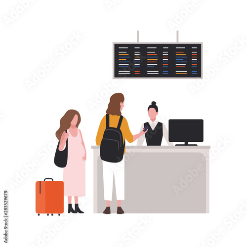 Cute couple at check-in desk or passport control
