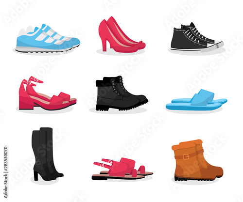 Various shoes flat vector illustrations set