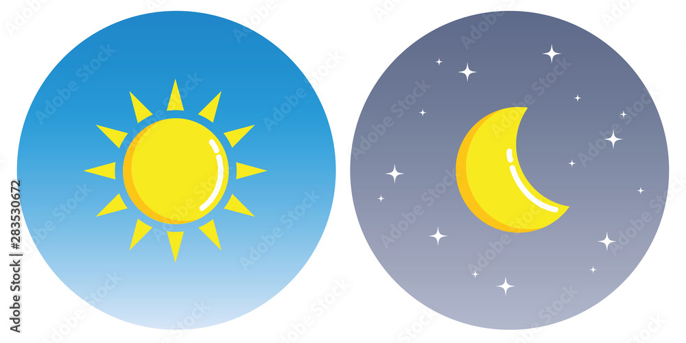 © krissikunterbunt - sun and moon with clouds in circle day and night concept vector illustration EPS10 © krissikunterbunt - sun and moon with clouds in circle day and night concept vector illustration EPS10
