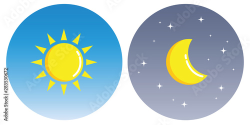 sun and moon with clouds in circle day and night concept vector illustration EPS10