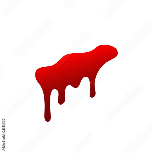 Blood drip. Drop blood isloated white background. Happy Halloween decoration design. Red splatter stain, splash spot, horror blot. Bleeding bloodstain scare texture. Liquid paint. Vector illustraton