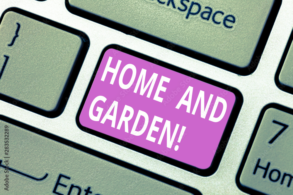 Text sign showing Home And Garden. Conceptual photo Gardening and house activities hobbies agriculture Keyboard key Intention to create computer message pressing keypad idea Text sign showing Home And Garden. Conceptual photo Gardening and house activities hobbies agriculture Keyboard key Intention to create computer message pressing keypad idea