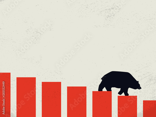 Bear market vector concept with bear walking down on graph. Symbol of financial and stock downturn and loss.