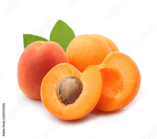 Sweet apricots with leaves.
