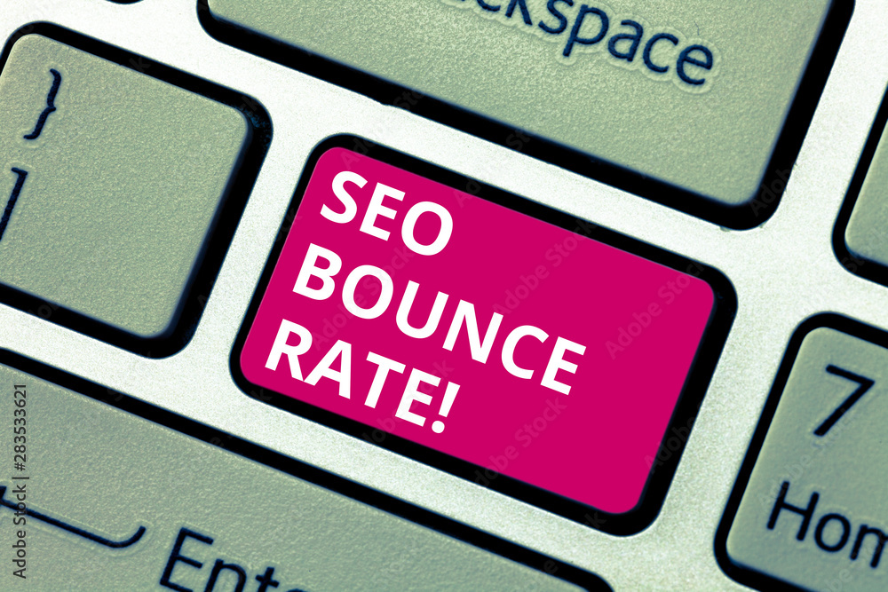 Conceptual hand writing showing Seo Bounce Rate. Business photo text Search engine optimization visitors navigate off the site Keyboard key Intention to create computer message idea Conceptual hand writing showing Seo Bounce Rate. Business photo text Search engine optimization visitors navigate off the site Keyboard key Intention to create computer message idea
