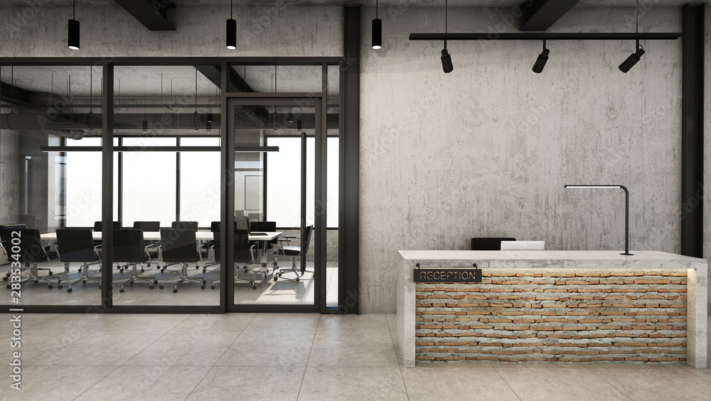 Office reception design Modern & Loft,Concrete counter in front of the