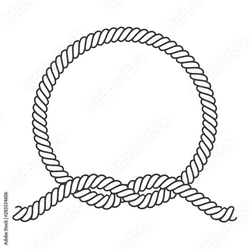 Round rope frame. Circle ropes, rounded border and decorative marine cable frame circles. Rounds cordage knot stamp or nautical twisted knots logo isolated vector icon