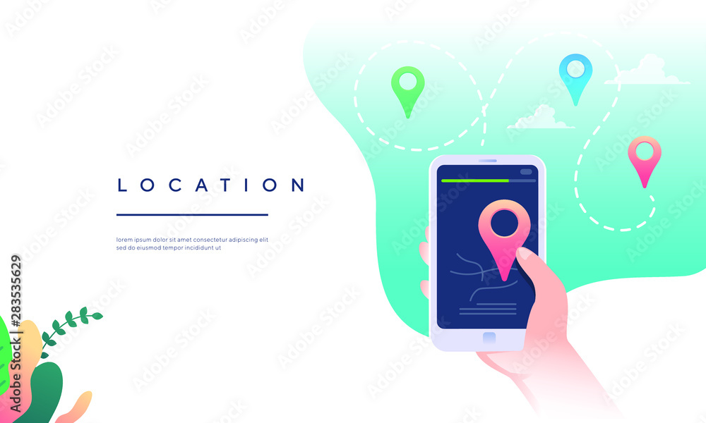 phone in hand with location map sign phone in hand with location map sign