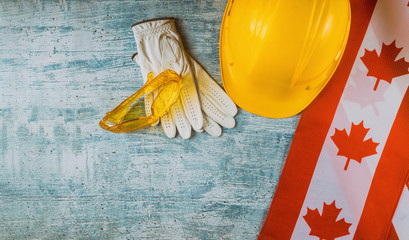 Canadian flag Labor Day top view concept of labor and employment