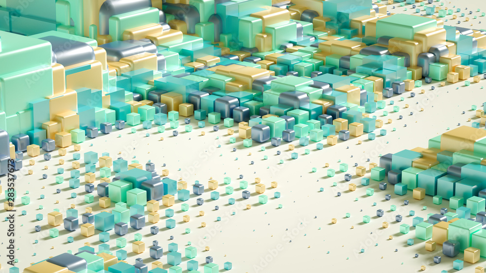 Obraz premium Techno high-tech background, geometry, cube, abstraction. 3d illustration, 3d rendering.