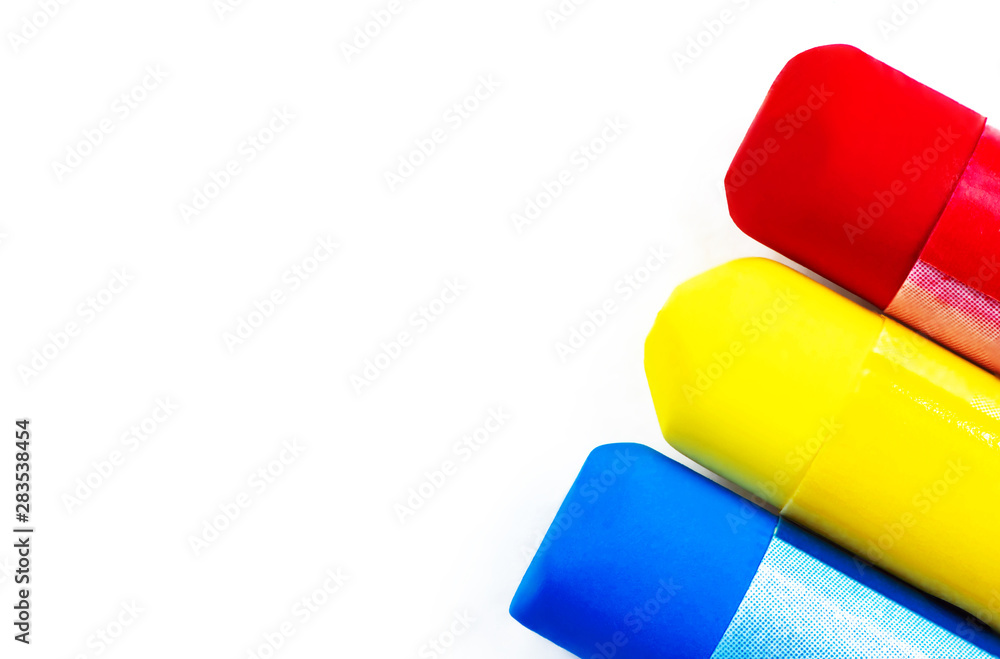 Three Primary Colors Red, Blue, Yellow on a White Background Stock