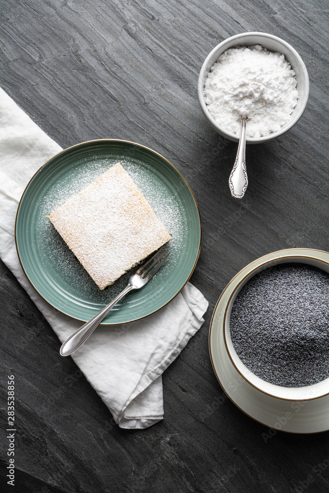 Poppy seed bars with potato dough, topped with sugar Poppy seed bars with potato dough, topped with sugar