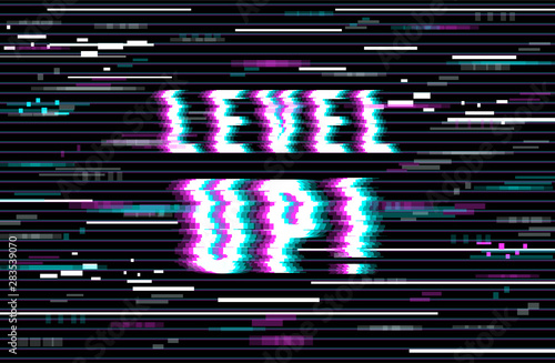 The word Level Up in a distorted glitch style on a black background. Creative Design Abstract Digital Pixel Noise Glitch Error Video Damage. Vector illustration.