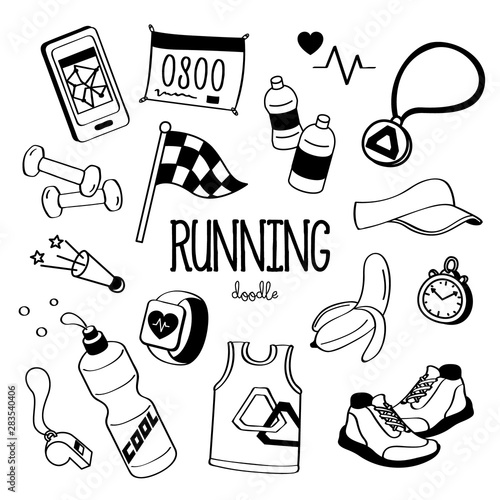 Hand drawing styles for running items. Doodle running.