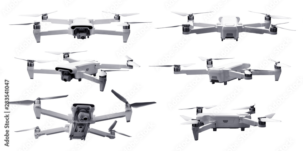 Set of drone isolated on white background