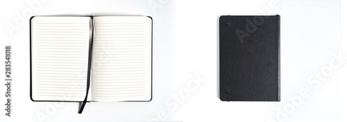 black notebook on white background with clipping path