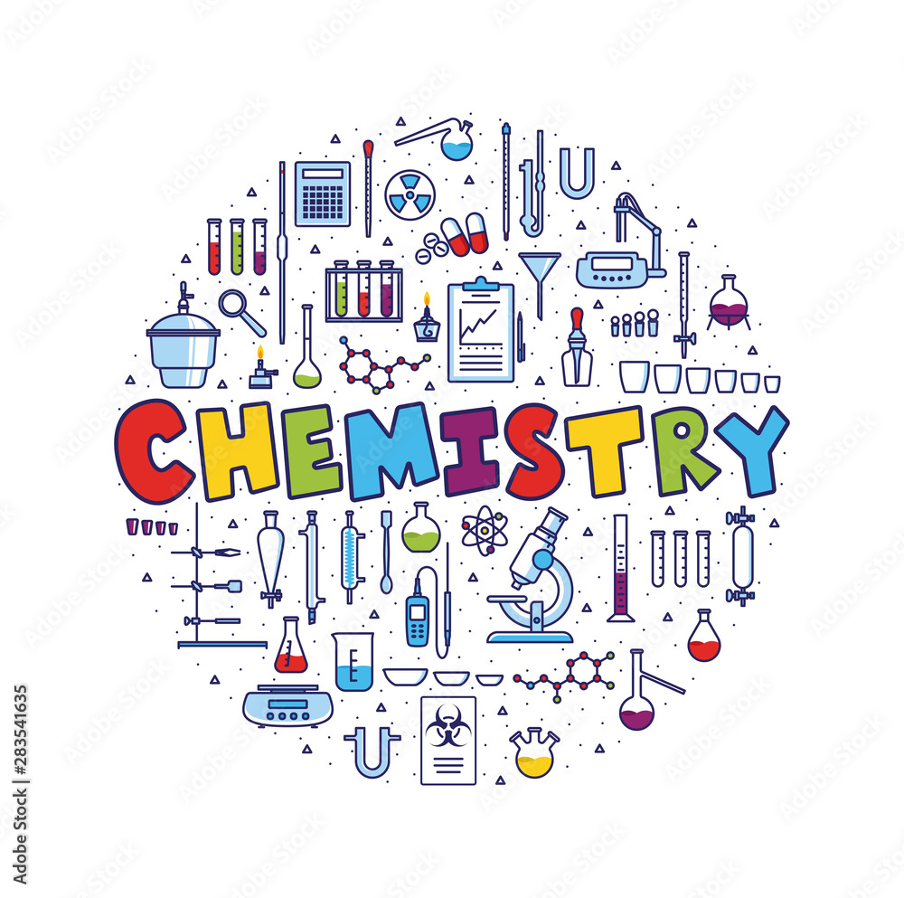 Vecteur Stock Circle concept with hand lettering word Chemistry and