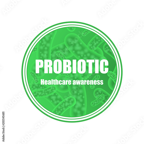 Abstract medicine green banner with different micro organisms isolated on white background