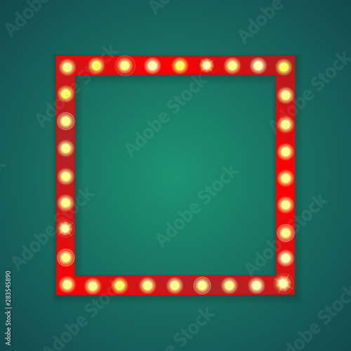 Abstract red retro frame with yellow lights and shadow