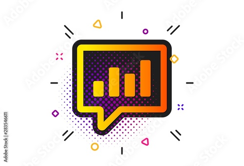 Report graph or Sales growth sign in speech bubble. Halftone circles pattern. Chart icon. Analysis and Statistics data symbol. Classic flat analytical Chat icon. Vector