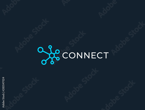 Abstract Digital connection technology logo. Simple tech design. Modern bright flow shape icon for construction technology or logo template for digital communication concept photo