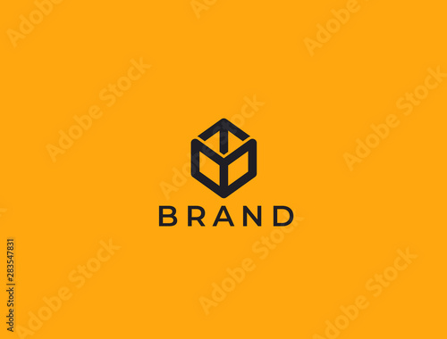 Transport Logistic or Delivery Logo Template. Hexagon Box + Arrow. Express moving icon for courier delivery or transportation and shipping service. Delivery service logotype.