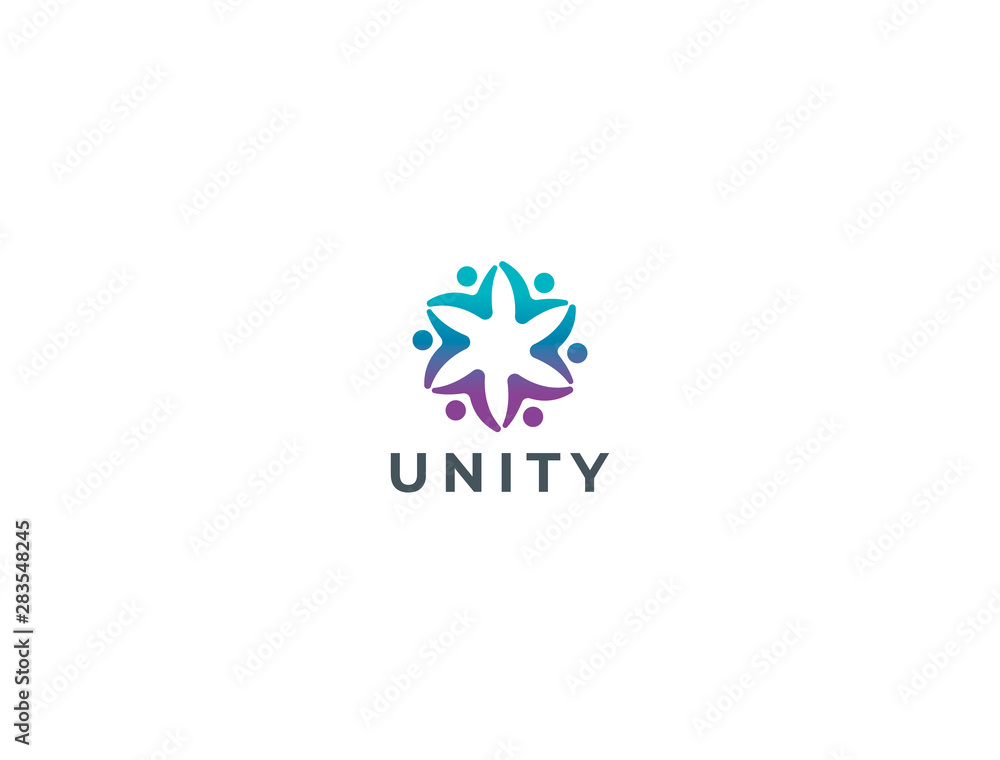 Fototapeta premium Unity sumbol. People logo design. Family care,social relationship,healthy people,happy kids,adoption child,education school,foundation community and medical clinic