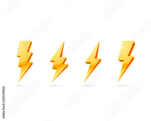 Electric lightning, set of icons on a white background.