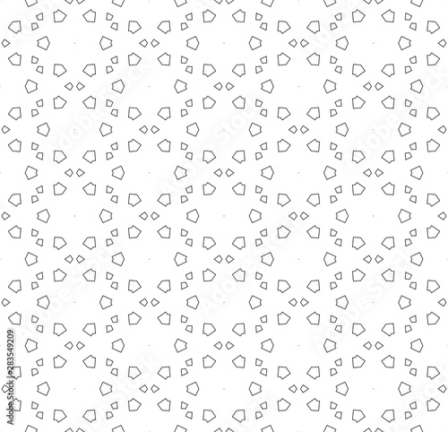 Simple lines, seamless kaleidoscope style abstract black & white B&W geometry pattern, isolated on white background.