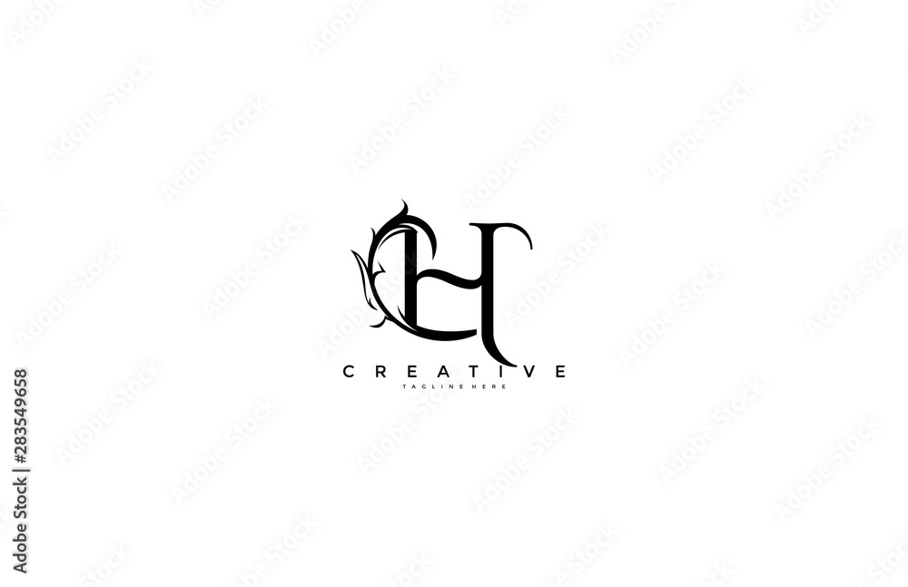 Initial Letter H Linked Monogram Floral Modern Gothic Logotype