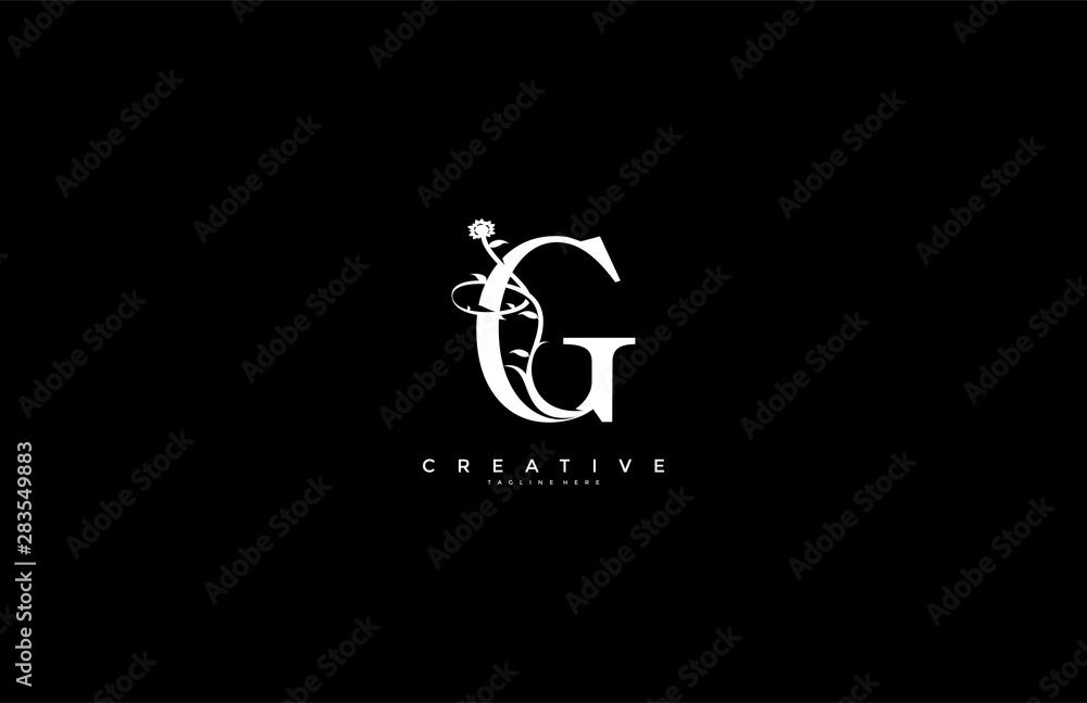 Initial Letter G Linked Monogram Floral Modern Gothic Logotype Initial Letter G Linked Monogram Floral Modern Gothic Logotype