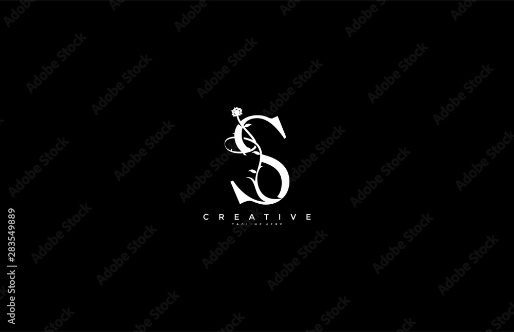 Initial Letter S Linked Monogram Floral Modern Gothic Logotype Initial Letter S Linked Monogram Floral Modern Gothic Logotype