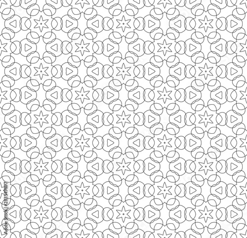 Simple lines  seamless kaleidoscope style abstract black   white B W geometry pattern  isolated on white background.
