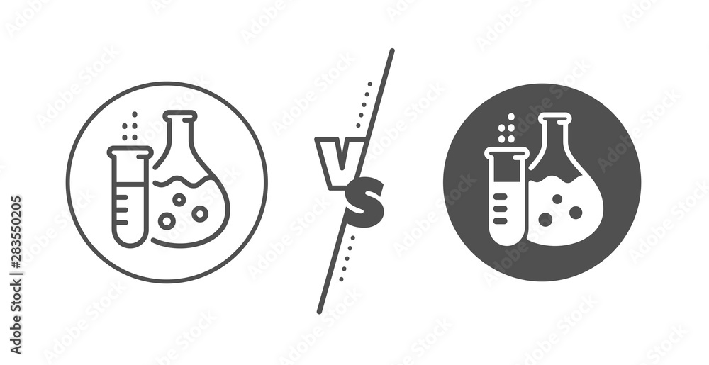 Laboratory tube sign. Versus concept. Chemistry flask line icon. Analysis lab symbol. Line vs classic chemistry flask icon. Vector Laboratory tube sign. Versus concept. Chemistry flask line icon. Analysis lab symbol. Line vs classic chemistry flask icon. Vector