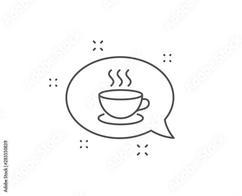 Coffee drink line icon. Chat bubble design. Hot cup sign. Fresh beverage symbol. Outline concept. Thin line cappuccino icon. Vector