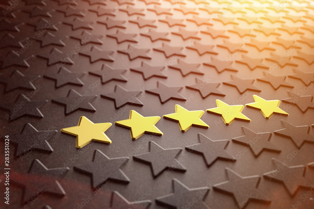 Quality rating, performance review, ranking, evaluation and classification concept, many stars
