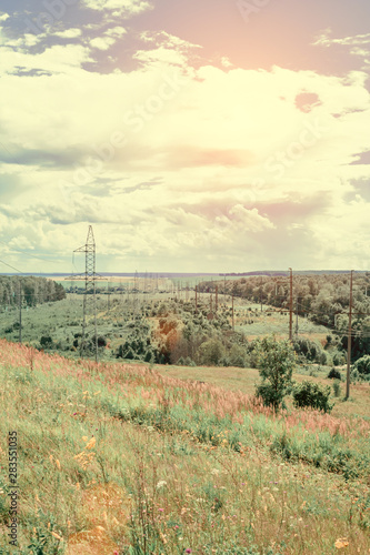 Electrical towers in the landscape in perspective