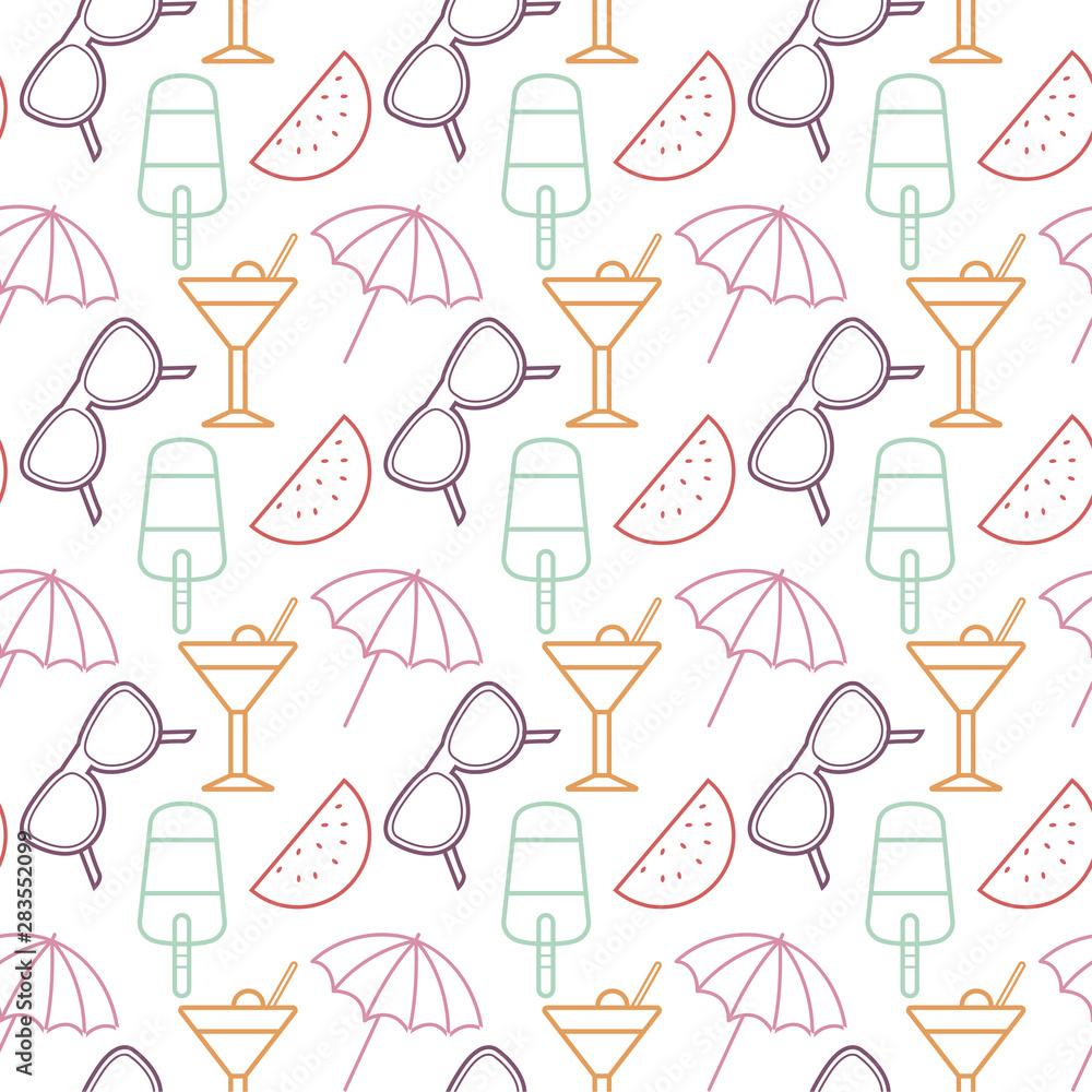 Cute beach life doodle seamless pattern on white background Cute beach life doodle seamless pattern on white background