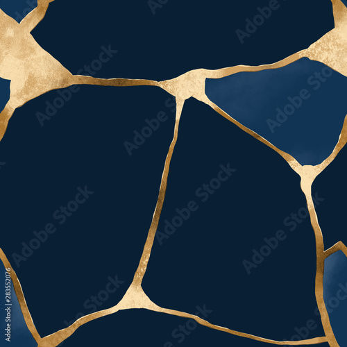 Seamless hand drawn patter Japan style with broken gold lines for branding and wedding stationery design