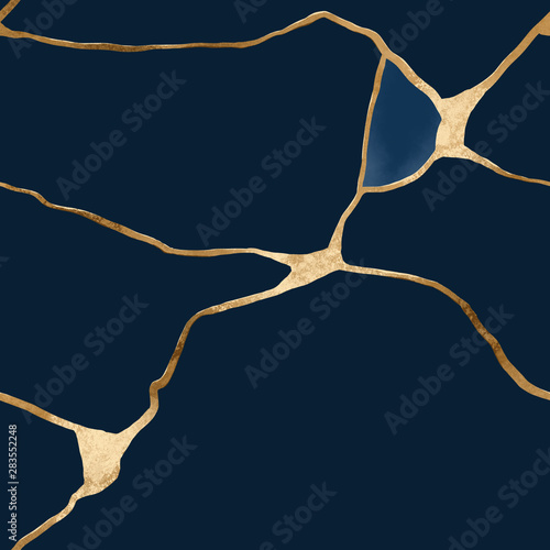 Seamless hand drawn patter Japan style with broken gold lines for branding and wedding stationery design