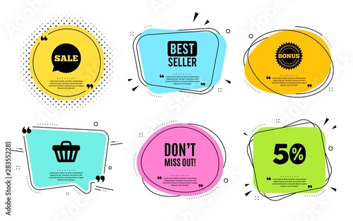 Dont miss out. Best seller, quote text. Special offer price sign. Advertising discounts symbol. Quotation bubble. Banner badge, texting quote boxes. Miss out text. Coupon offer. Vector