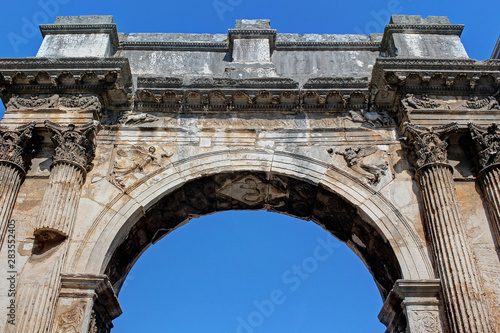 Pula, ancient Sergi monumental arc, ancient Roman city, Istria, Croatia, touristic place