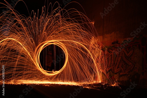 burning steel wool spinning 