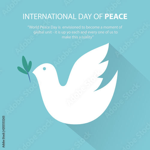 Peace dove with olive branch, International Peace Day.