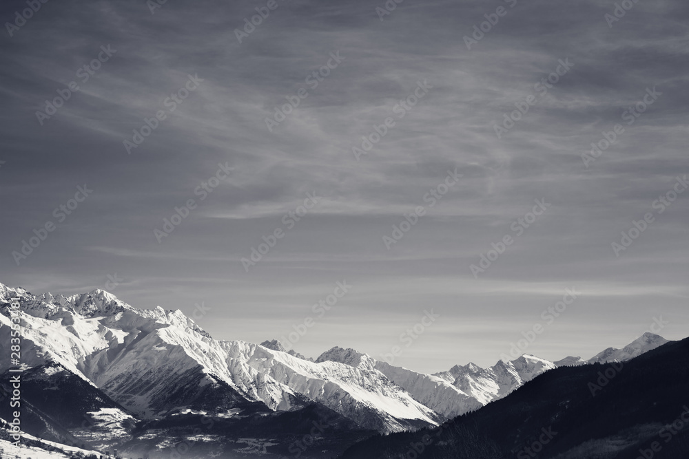 Obraz premium View on snowy mountains in nice sunny morning
