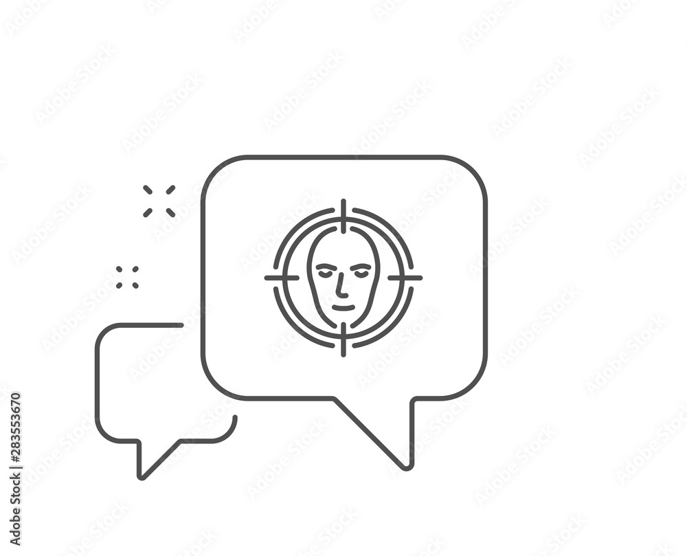 Face detect target line icon. Chat bubble design. Head recognition sign. Identification symbol. Outline concept. Thin line face detect icon. Vector Face detect target line icon. Chat bubble design. Head recognition sign. Identification symbol. Outline concept. Thin line face detect icon. Vector